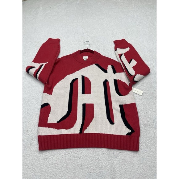 Anthropologie Maeve Sweater Oversize Red Graphic Monogram Comfy Boho Sz XXS NWT - Picture 2 of 13